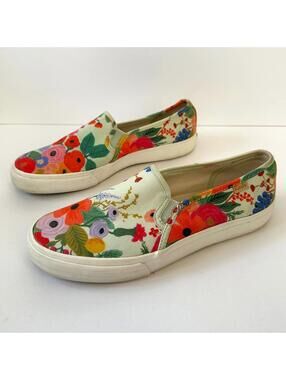 Keds x Rifle Paper Co Floral Slip-On Canvas Sneakers Size 8 Garden Party Bright